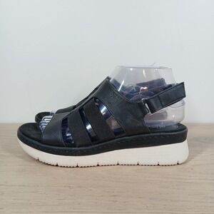 Eurosoft Sandals Women 7 Black Leather Strappy Platform Slingback Streetwear